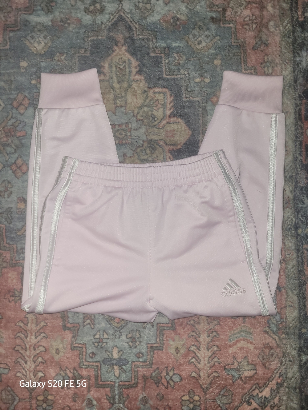 adidas Kids Light Pink Joggers with White Stripes